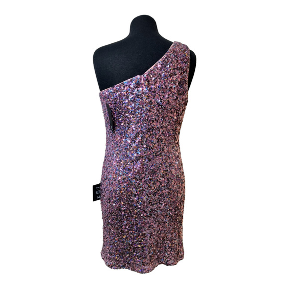 Lulus Just Tonight Iridescent Pink Sequin One-Shoulder Bodycon Dress XL - Picture 2 of 6